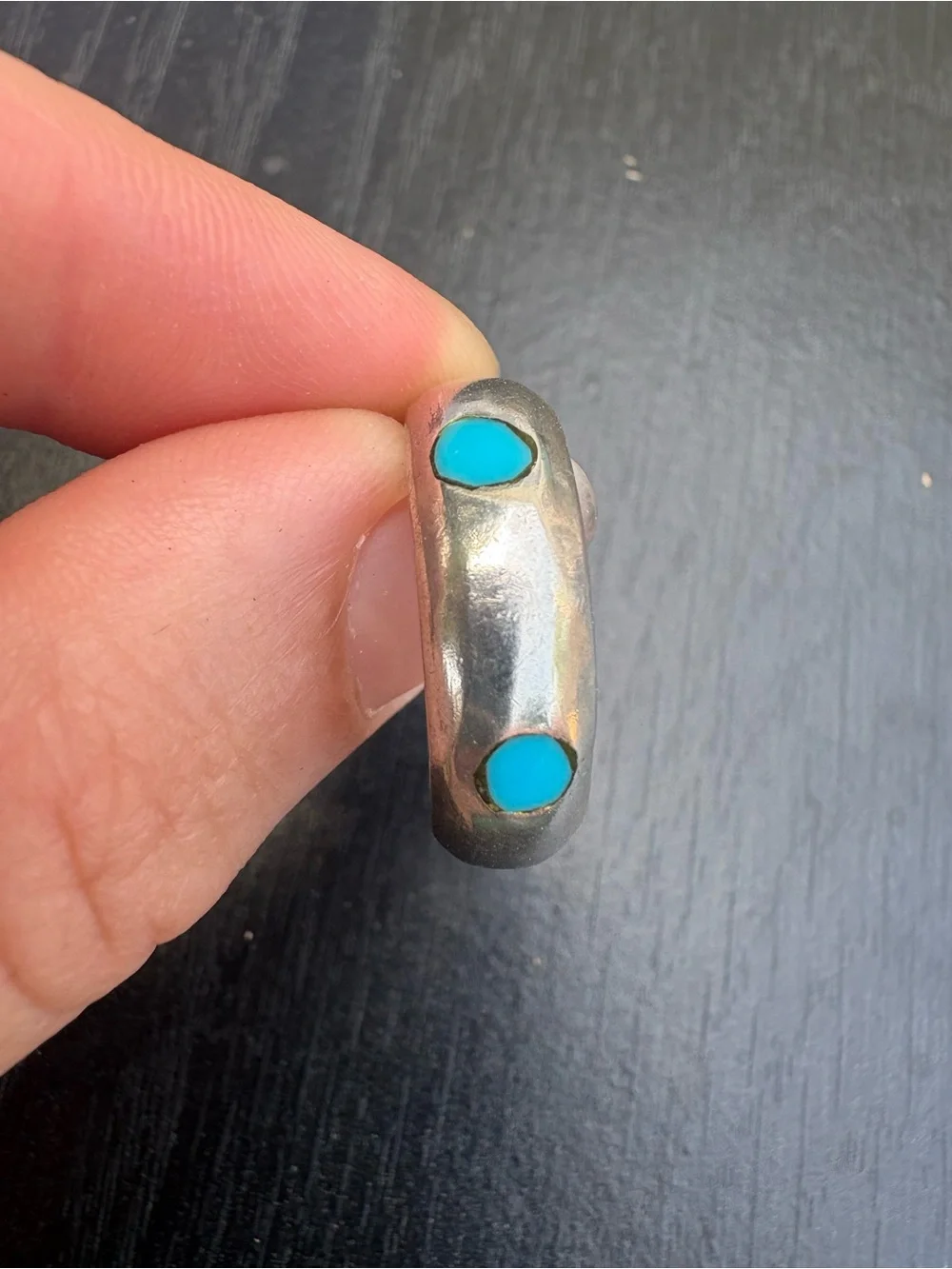Mexico Sterling Silver Ring with Turquoise Inlay - Size 7.75